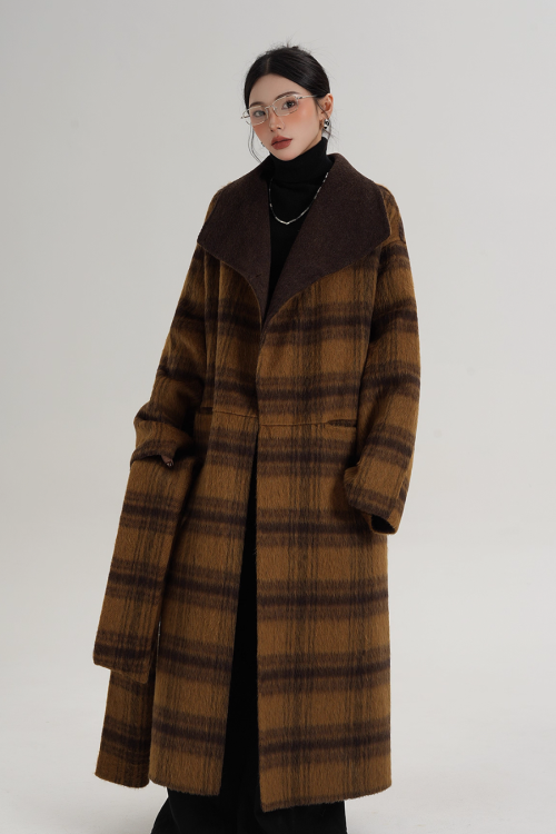 Plaid Long Wool Coat