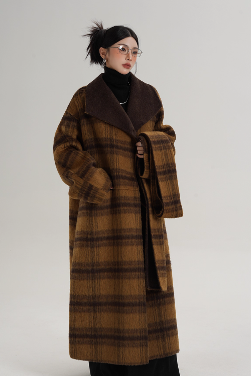 Plaid Long Wool Coat