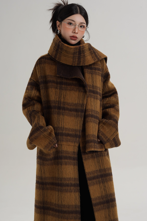 Plaid Long Wool Coat