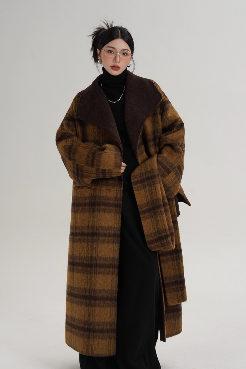 Plaid Long Wool Coat