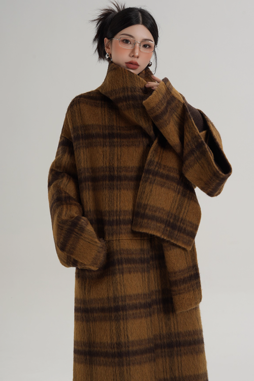 Plaid Long Wool Coat