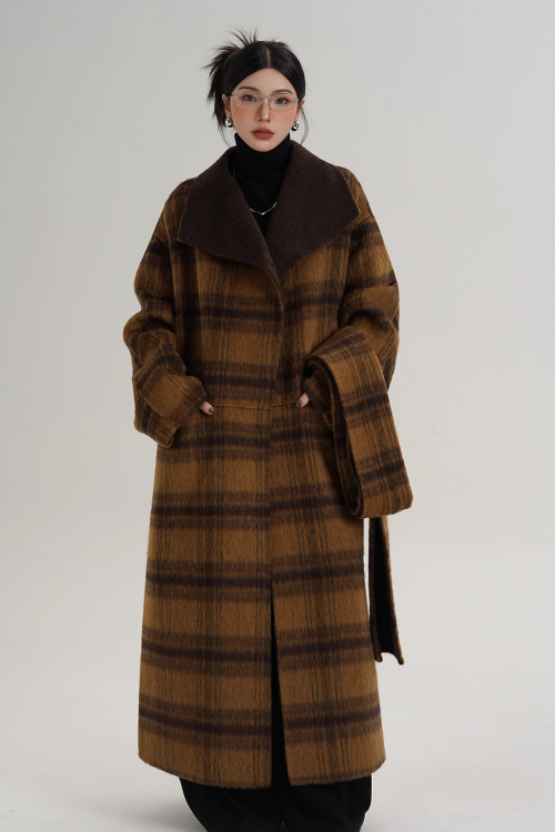 Plaid Long Wool Coat
