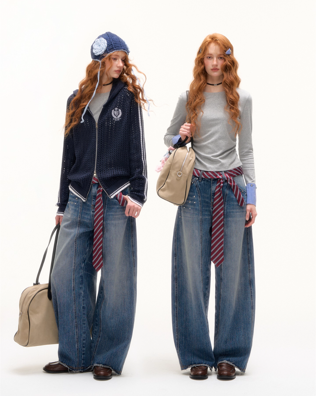 Plaid Patched Hood Jacket / Long Sleeve Top / Denim Pants Plaid Patched Hood Jacket / Long Sleeve Top / Denim Pants