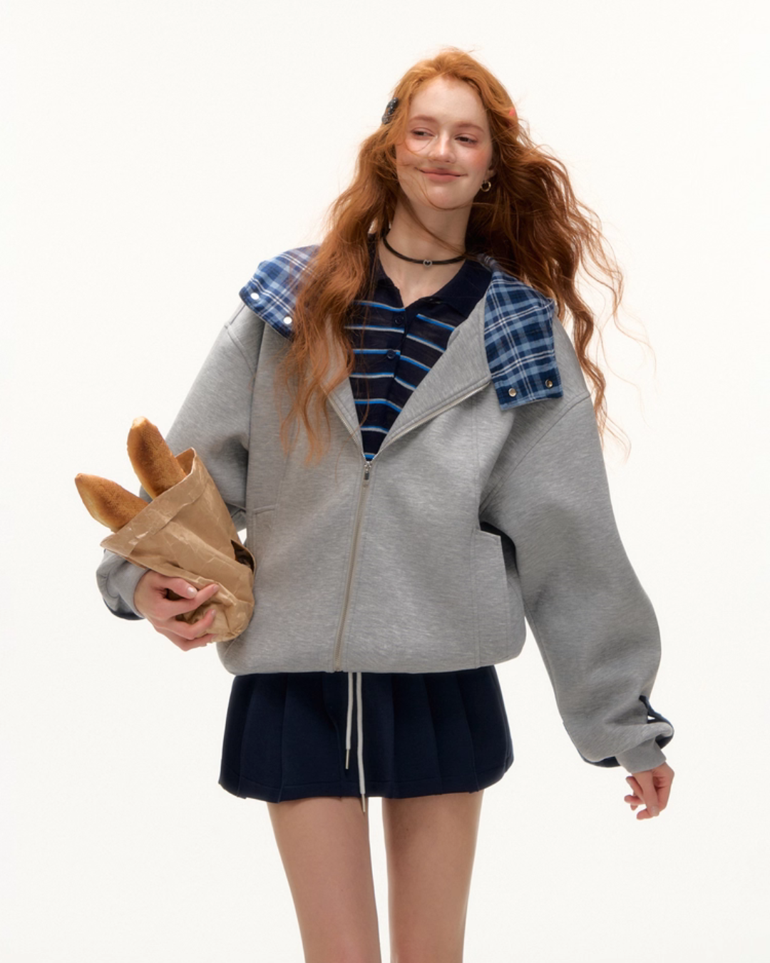 Plaid Patched Hood Jacket / Long Sleeve Top / Denim Pants Plaid Patched Hood Jacket / Long Sleeve Top / Denim Pants