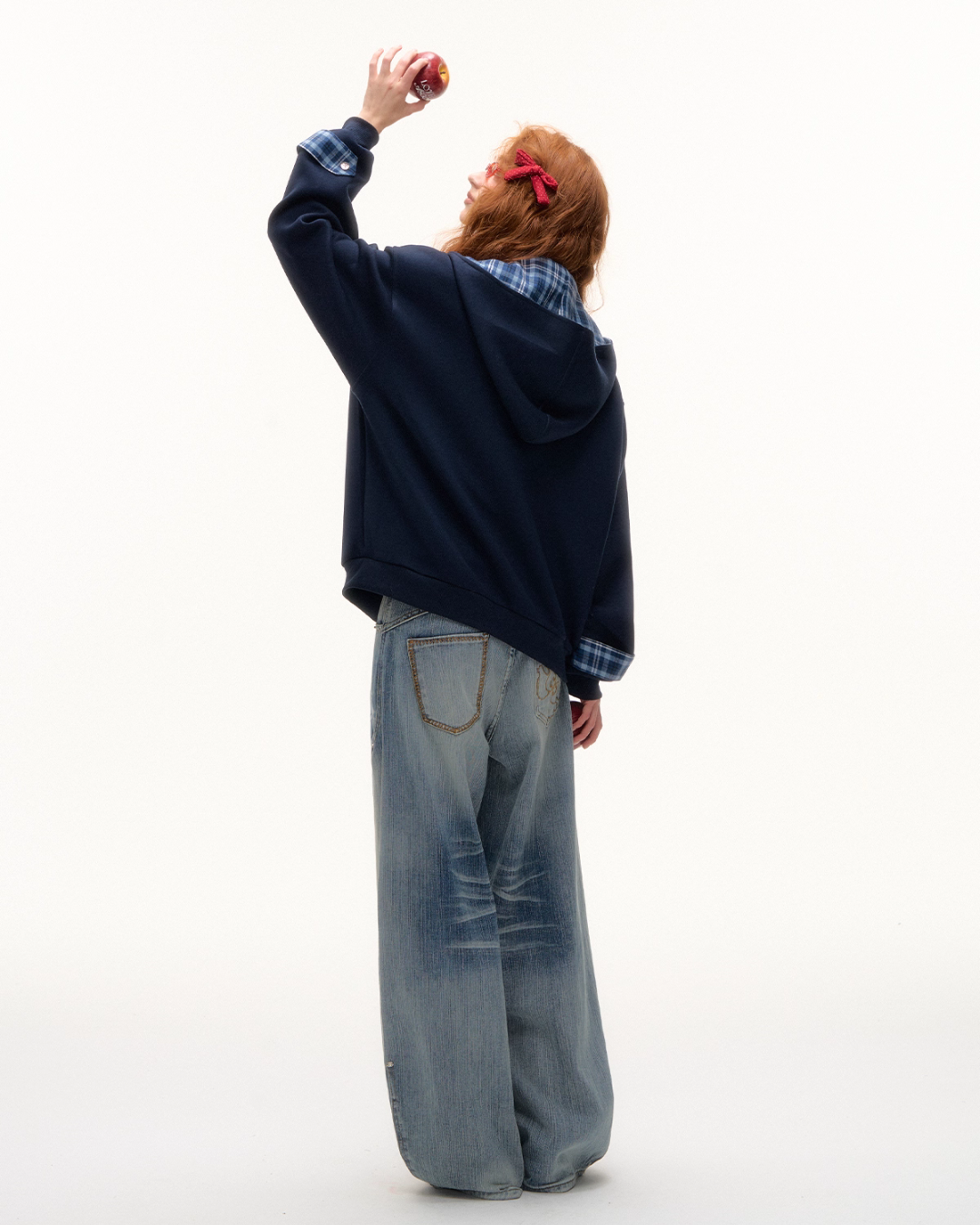 Plaid Patched Hood Jacket / Long Sleeve Top / Denim Pants Plaid Patched Hood Jacket / Long Sleeve Top / Denim Pants