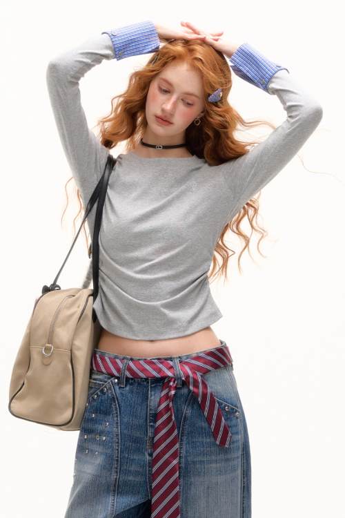 Plaid Patched Hood Jacket / Long Sleeve Top / Denim Pants