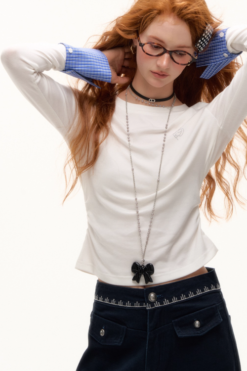 Plaid Patched Hood Jacket / Long Sleeve Top / Denim Pants