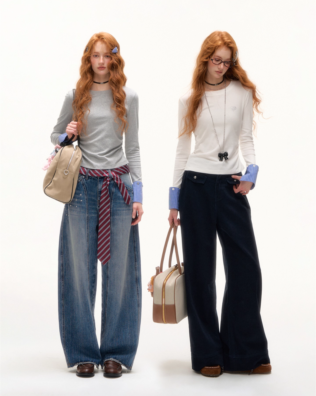 Plaid Patched Hood Jacket / Long Sleeve Top / Denim Pants Plaid Patched Hood Jacket / Long Sleeve Top / Denim Pants