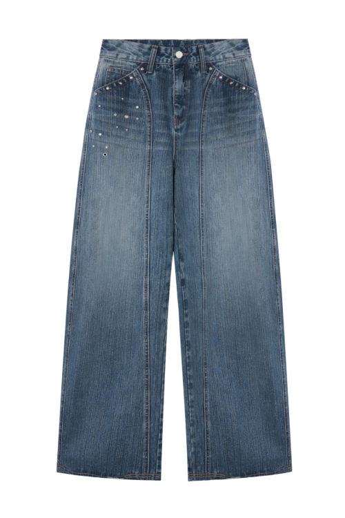 Plaid Patched Hood Jacket / Long Sleeve Top / Denim Pants