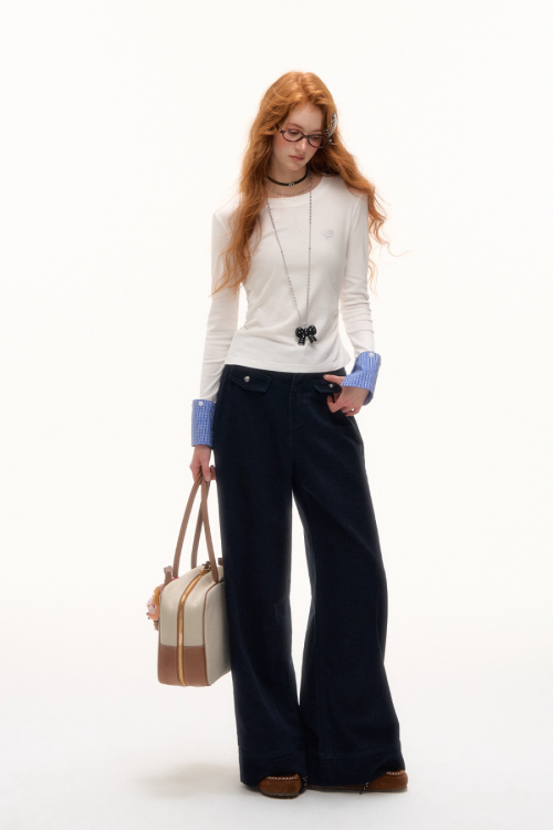 Plaid Patched Hood Jacket / Long Sleeve Top / Denim Pants