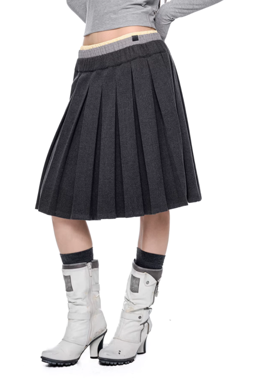 Plaid Patchwork Pleated Skirt