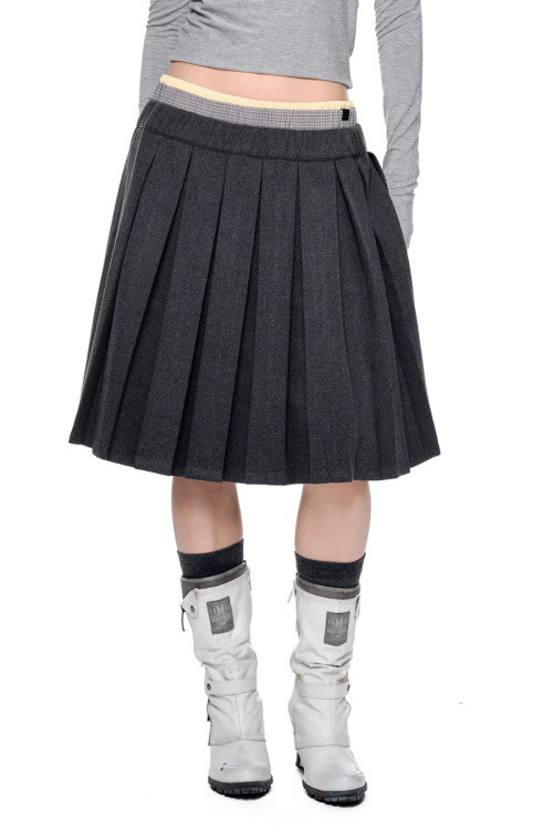 Plaid Patchwork Pleated Skirt