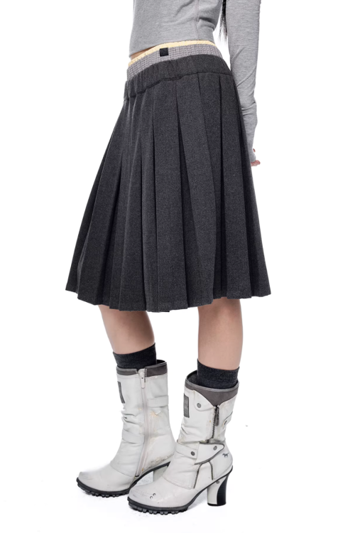 Plaid Patchwork Pleated Skirt