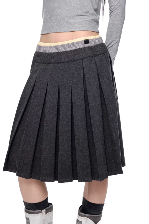 Plaid Patchwork Pleated Skirt