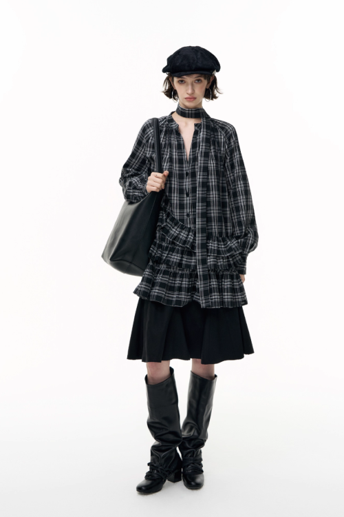 Plaid Ruffled Long Sleeve Shirt