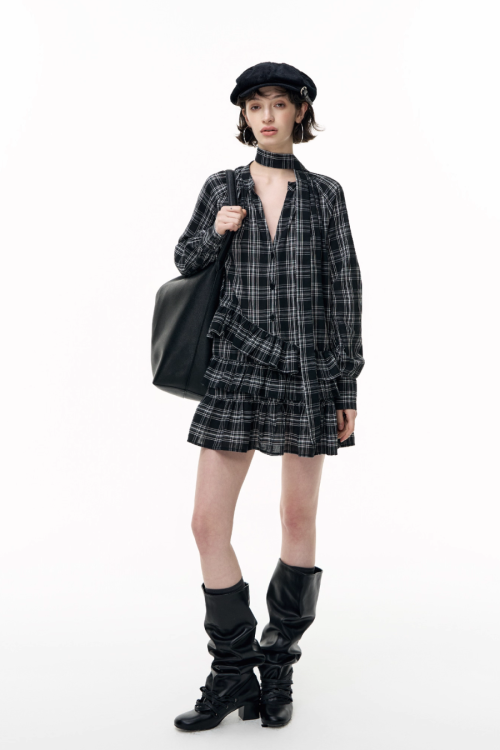 Plaid Ruffled Long Sleeve Shirt