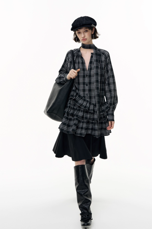 Plaid Ruffled Long Sleeve Shirt