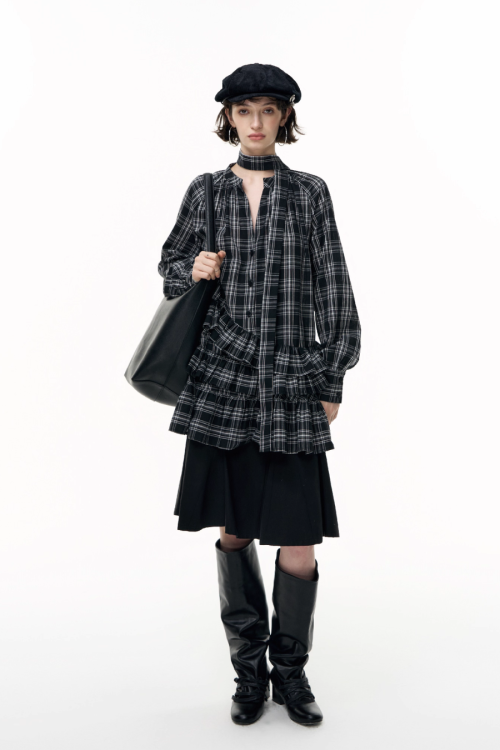 Plaid Ruffled Long Sleeve Shirt