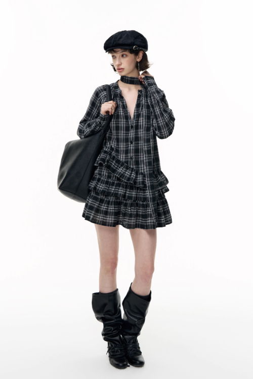 Plaid Ruffled Long Sleeve Shirt