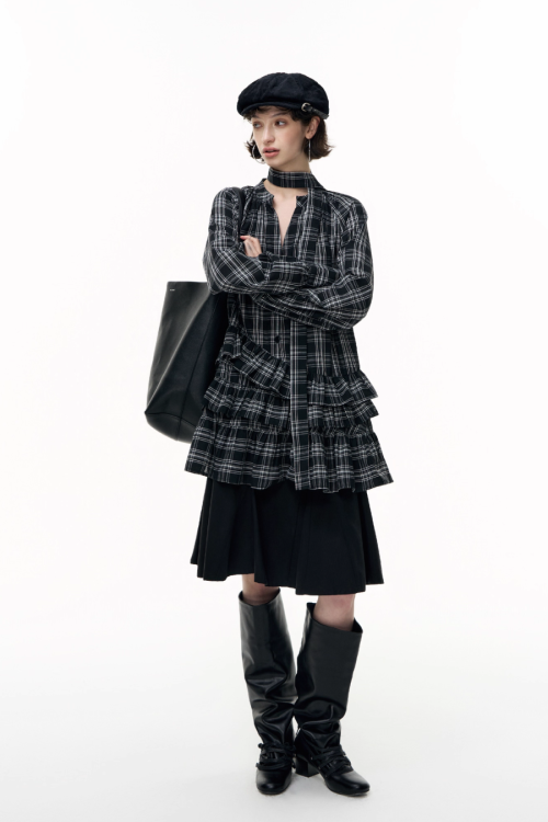 Plaid Ruffled Long Sleeve Shirt