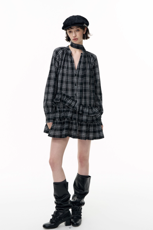 Plaid Ruffled Long Sleeve Shirt