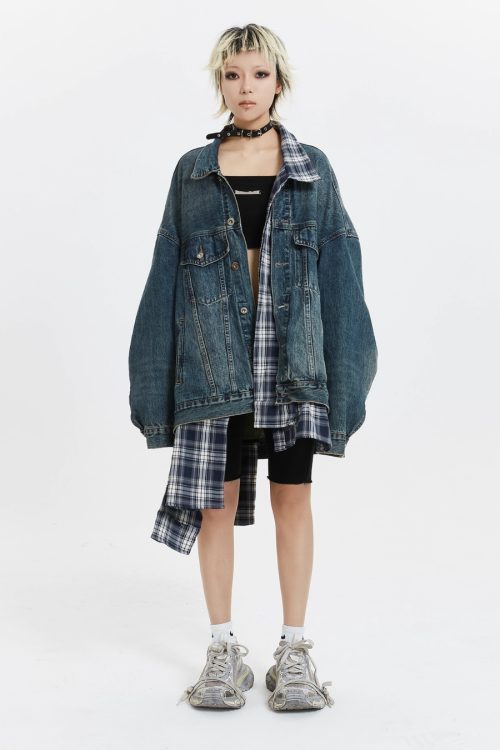 Plaid Shirt Vintage Denim Jacket
