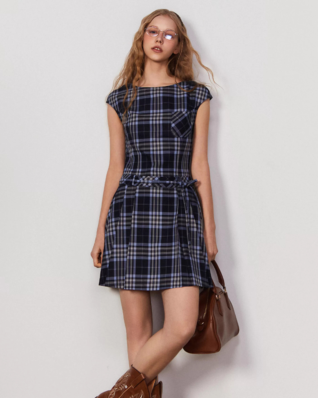 Plaid Short Sleeve Bow Dress Plaid Short Sleeve Bow Dress