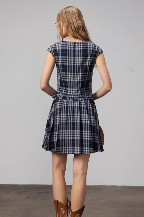 Plaid Short Sleeve Bow Dress