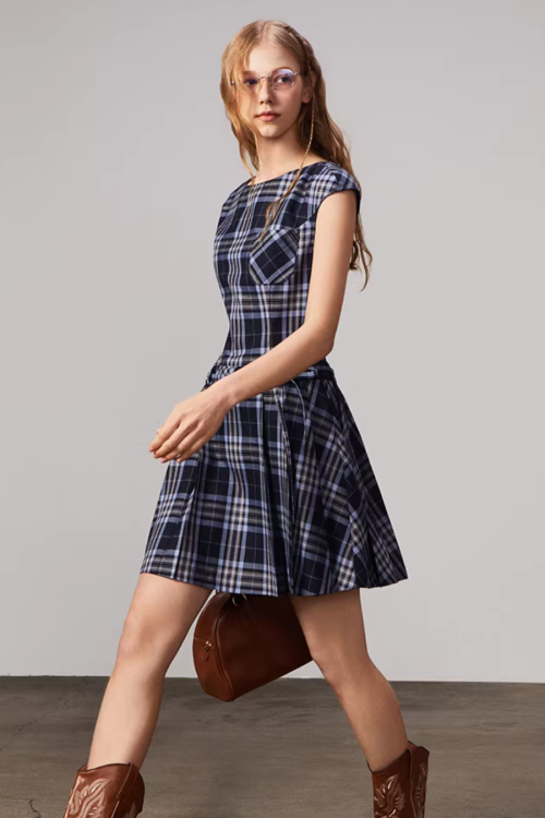 Plaid Short Sleeve Bow Dress