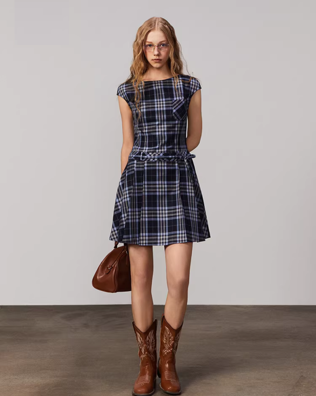 Plaid Short Sleeve Bow Dress Plaid Short Sleeve Bow Dress