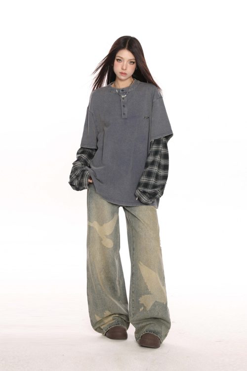 Plaid Two-Piece Long Sleeve T-Shirt