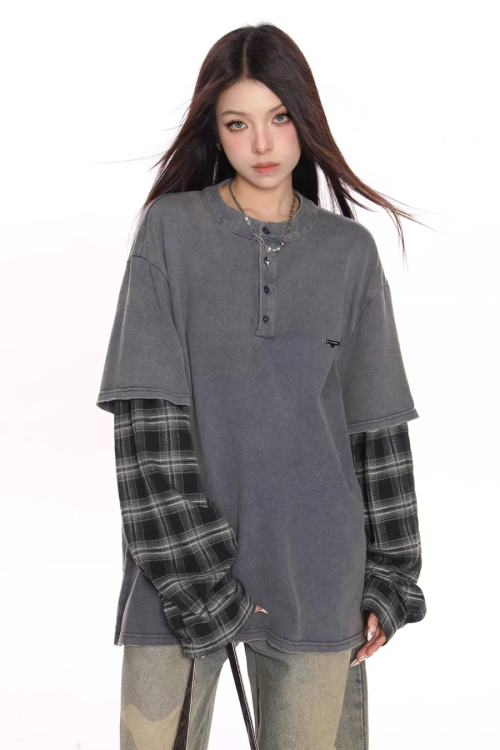 Plaid Two-Piece Long Sleeve T-Shirt