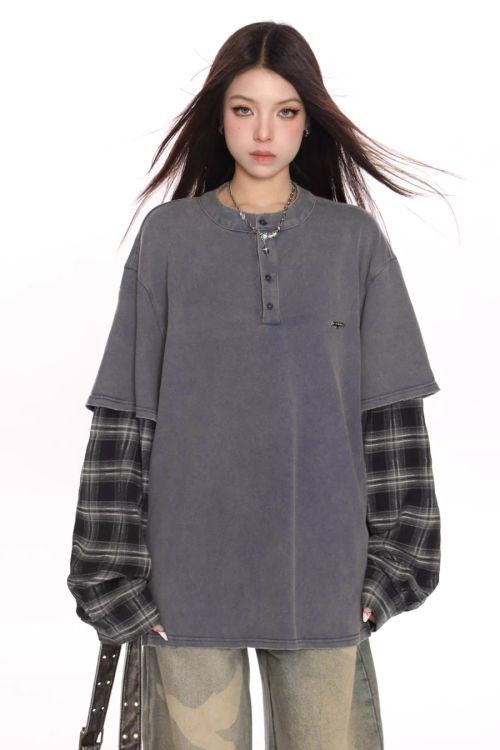 Plaid Two-Piece Long Sleeve T-Shirt