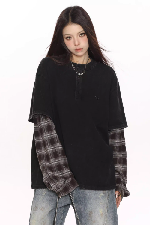 Plaid Two-Piece Long Sleeve T-Shirt