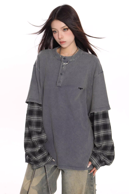 Plaid Two-Piece Long Sleeve T-Shirt