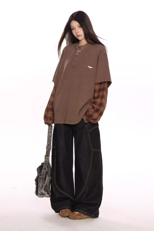 Plaid Two-Piece Long Sleeve T-Shirt