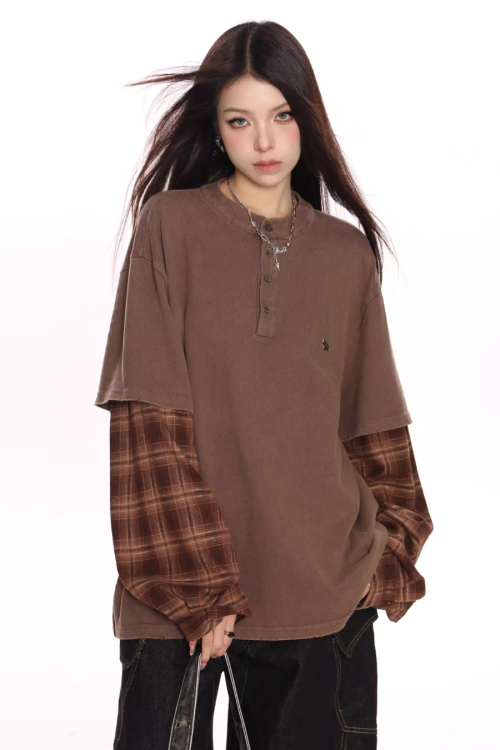 Plaid Two-Piece Long Sleeve T-Shirt