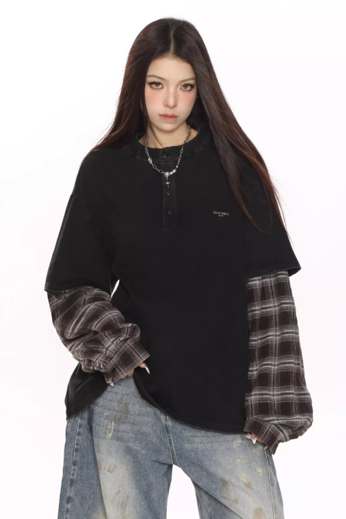 Plaid Two-Piece Long Sleeve T-Shirt