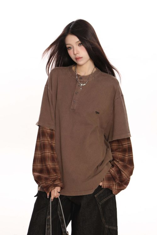Plaid Two-Piece Long Sleeve T-Shirt