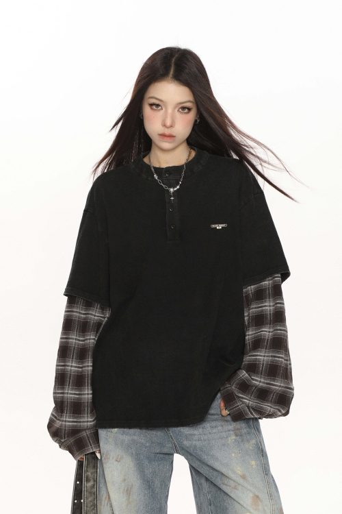 Plaid Two-Piece Long Sleeve T-Shirt