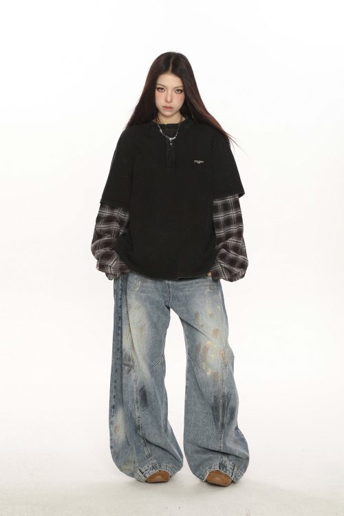 Plaid Two-Piece Long Sleeve T-Shirt