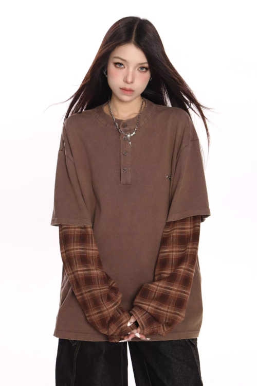 Plaid Two-Piece Long Sleeve T-Shirt