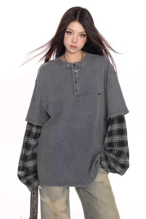 Plaid Two-Piece Long Sleeve T-Shirt