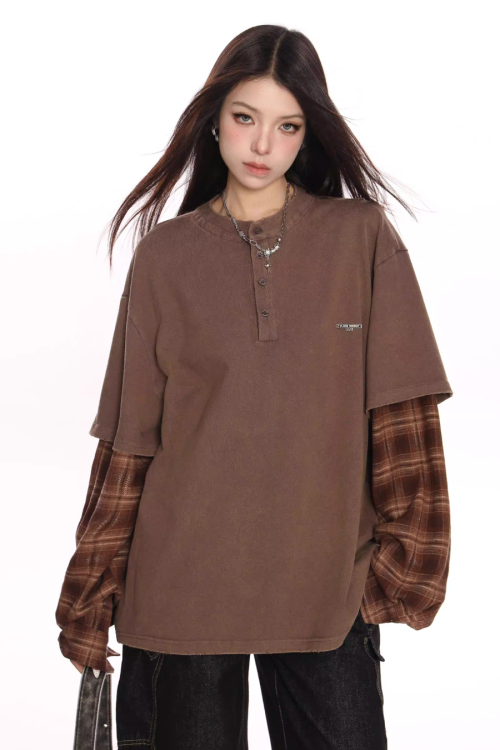 Plaid Two-Piece Long Sleeve T-Shirt