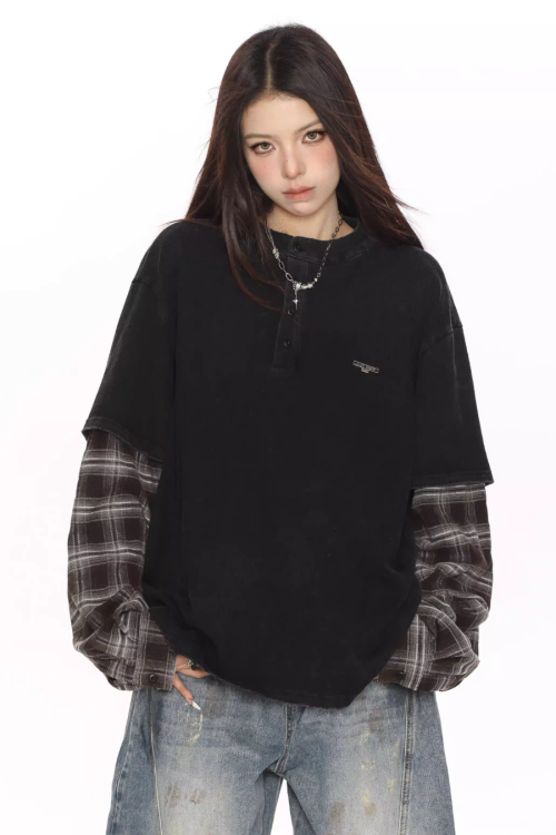 Plaid Two-Piece Long Sleeve T-Shirt