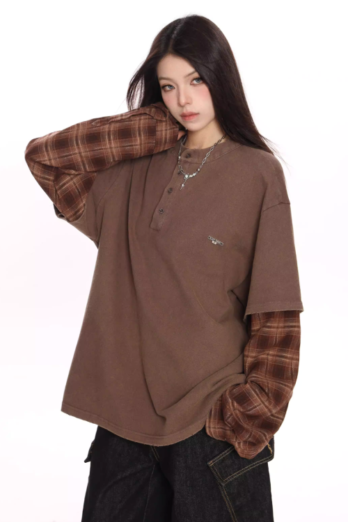 Plaid Two-Piece Long Sleeve T-Shirt