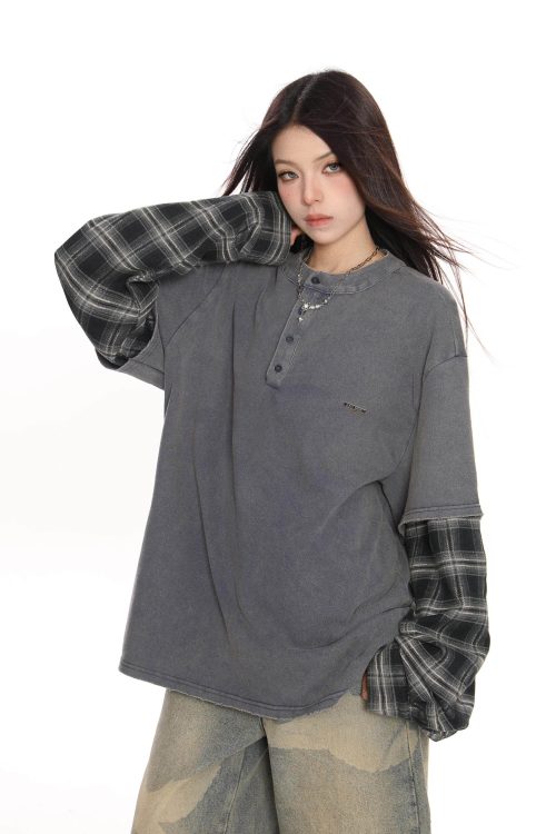 Plaid Two-Piece Long Sleeve T-Shirt
