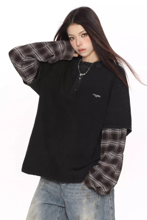 Plaid Two-Piece Long Sleeve T-Shirt