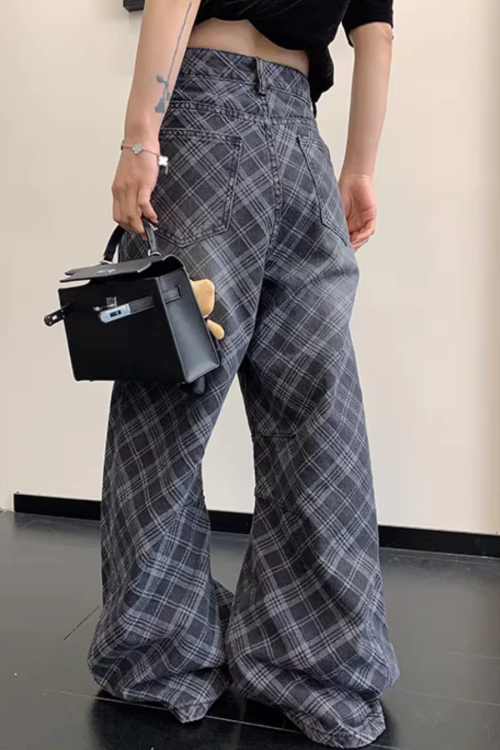 Plaid Wide-Leg Jeans