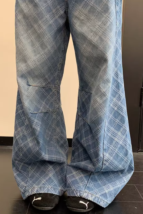 Plaid Wide-Leg Jeans